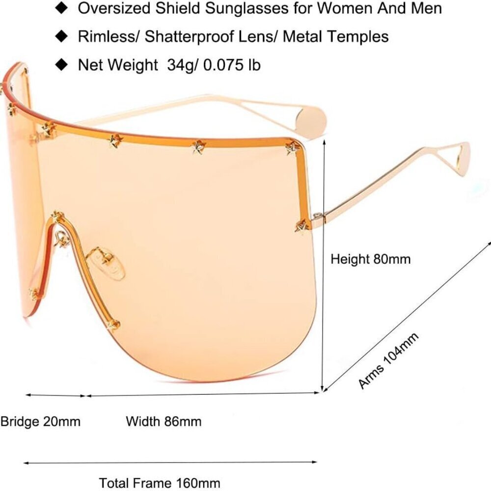 Women Huge Oversized Shield Visor Sunglasses Futuristic Star on Frame Sun Face M - Picture 3 of 4